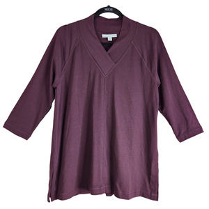 Pure J. Jill Womens Tunic Top Blouse Small Petite Solid Purple 3/4 Sleeve Fall